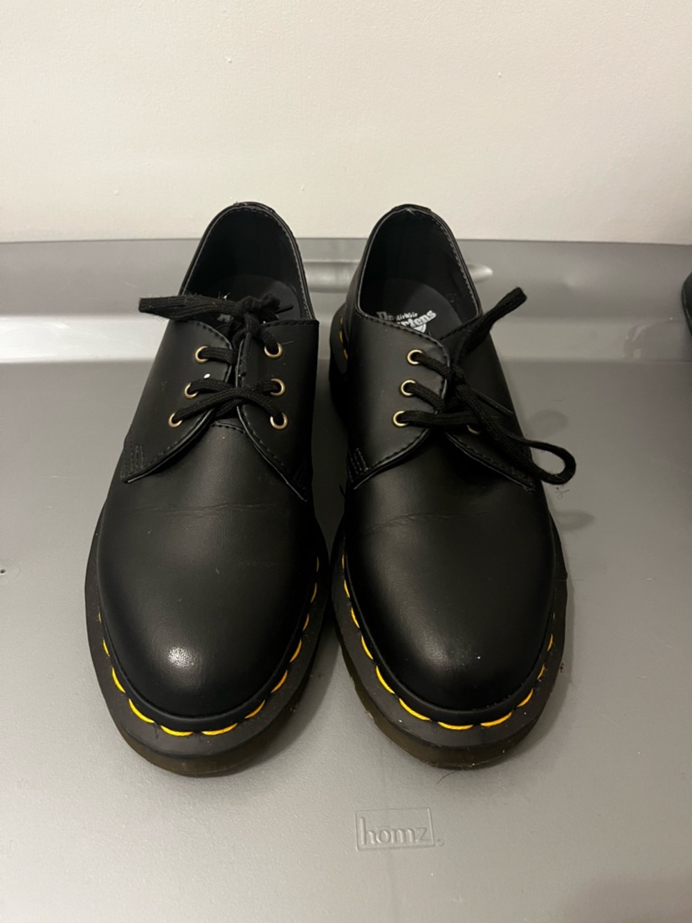 Dr. Martens Black Vegan Lace-Up Shoes with Yellow Stitching